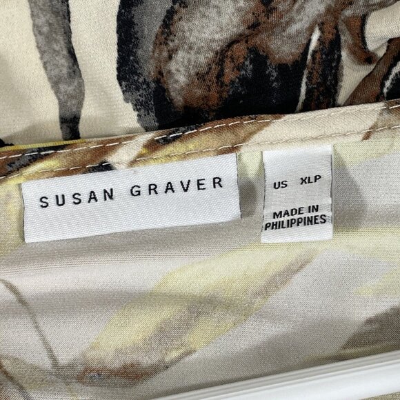 Susan Graver Blouse Womens Size XLP Floral Yellow‎ Performance Stretch - Picture 3 of 10